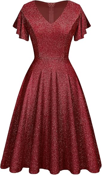 DRESSTELLS Womens Cocktail Dress, Glitter Holiday Party Prom Dress, Sparkly Wedding Guest Dresses