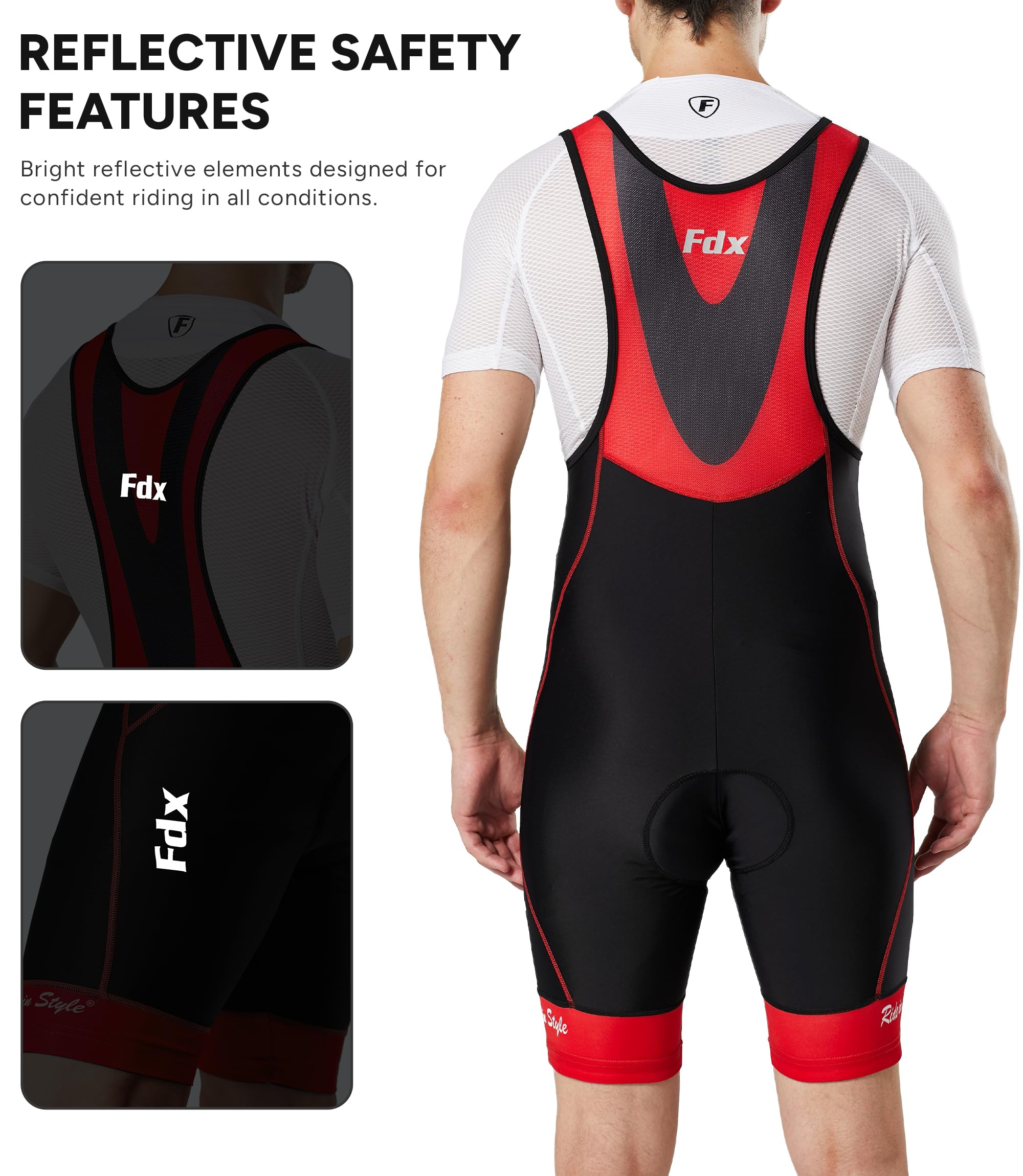 FDX Culotte con Tirantes Hombre, Acolchado 3D, Tirantes de Malla, Bolsillo con Cremallera y puños Antideslizantes para Las piernas, Ropa de Ciclismo Transpirable para Verano.