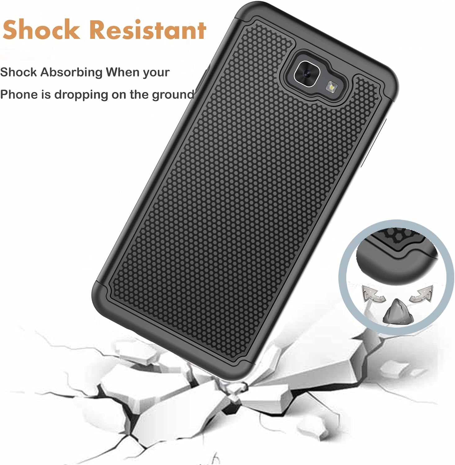 NJJEX for Glaxy J7 Prime Case, for Galaxy On7 Case, [Nveins] Shock Absorbing Hybrid Dual Layer Rubber Plastic Impact Defender Bumper Rugged Hard Cover for Samsung Galaxy J7 Prime/ On7 2016 [Black]