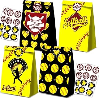 24 PCS Softball Gift Bags Softball Goodie Bags Softball Treat Bags for Softball Birthday Party Supplies Softball Snack Bags for Girls Team Boys Kids