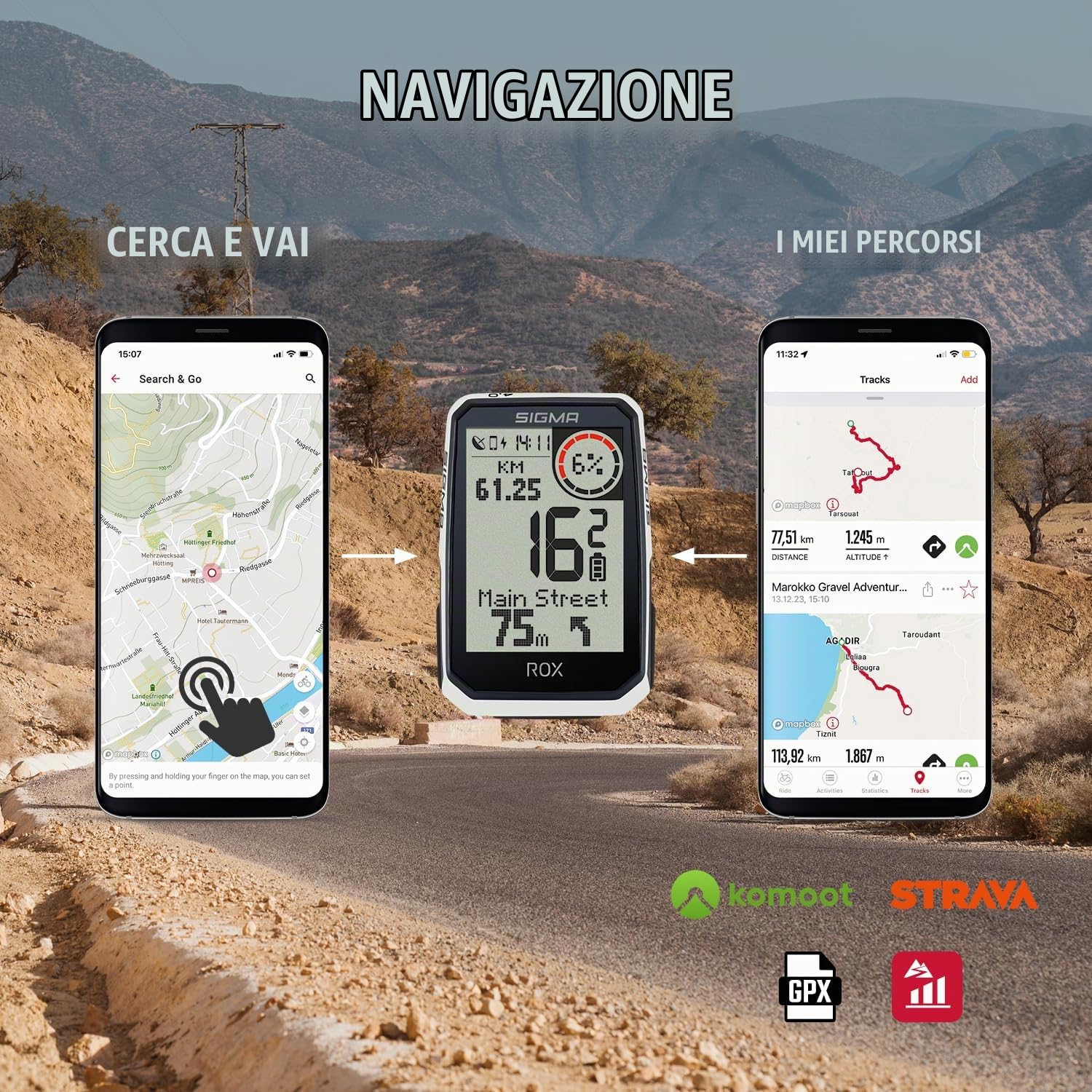 SIGMA ROX 4.0 ENDURANCE White HR Set | con sensore HR e OVERCLAMPBUTLER | GPS wireless | Compatibile con le bici elettriche | Misurazione dell'altitudine |Autonomia di 41 ore