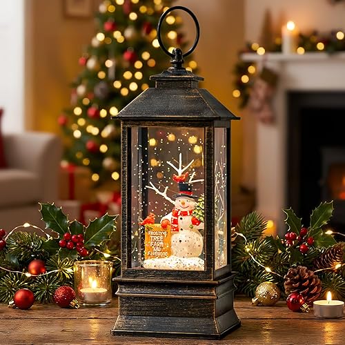 Miniatura 7 de Linterna de globo de nieve de Navidad, muñeco de nieve musical, árbol de Navidad, globo de nieve iluminado con temporizador USBbatería operada con