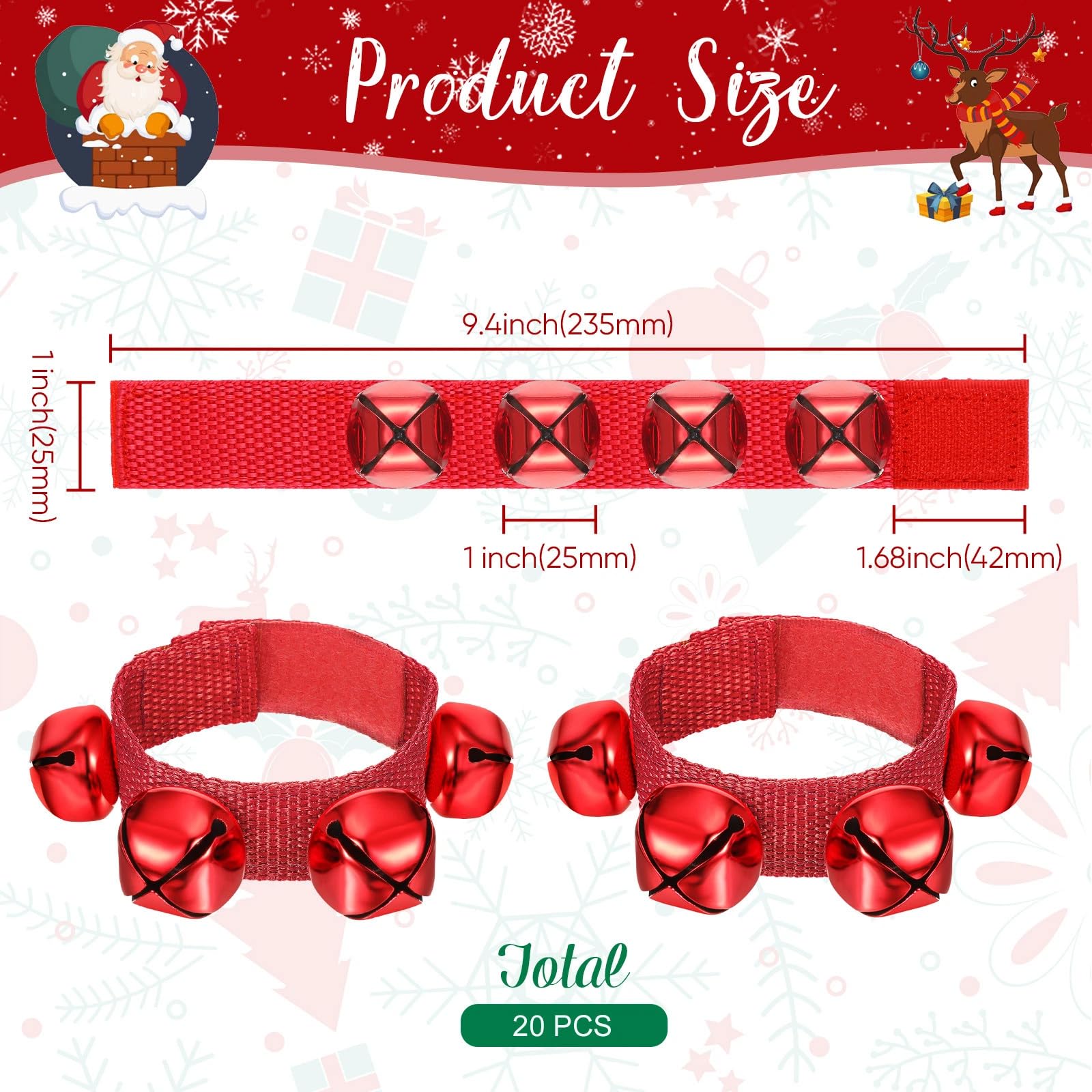 LEIFIDE 20 braccialetti natalizi da polso con campanella che scuotono strumenti musicali regolabili per scuola, famiglia, festa di Natale