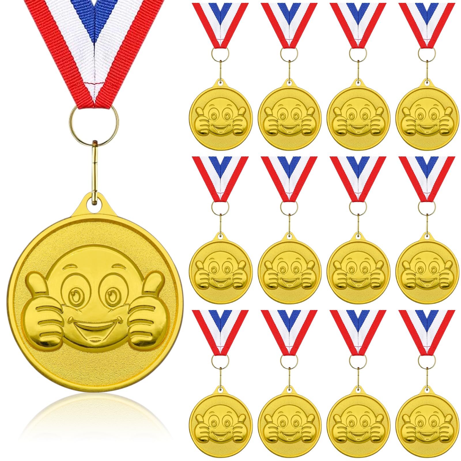 Donrime Medaglie per bambini, 12 pezzi, medaglie in metallo dorato, con collana per feste sportive, compleanni dei bambini, calcio e torneo Contest, bambini adulti