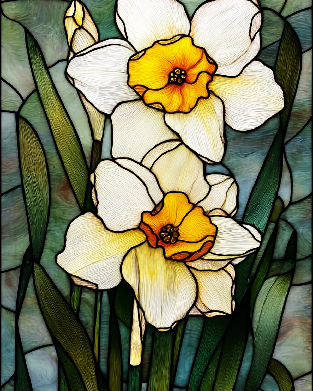 LIUBAISHI Paint by Numbers for Adults, Stained Glass Narcissus, 40x50 cm Acrylic Canvas Kit