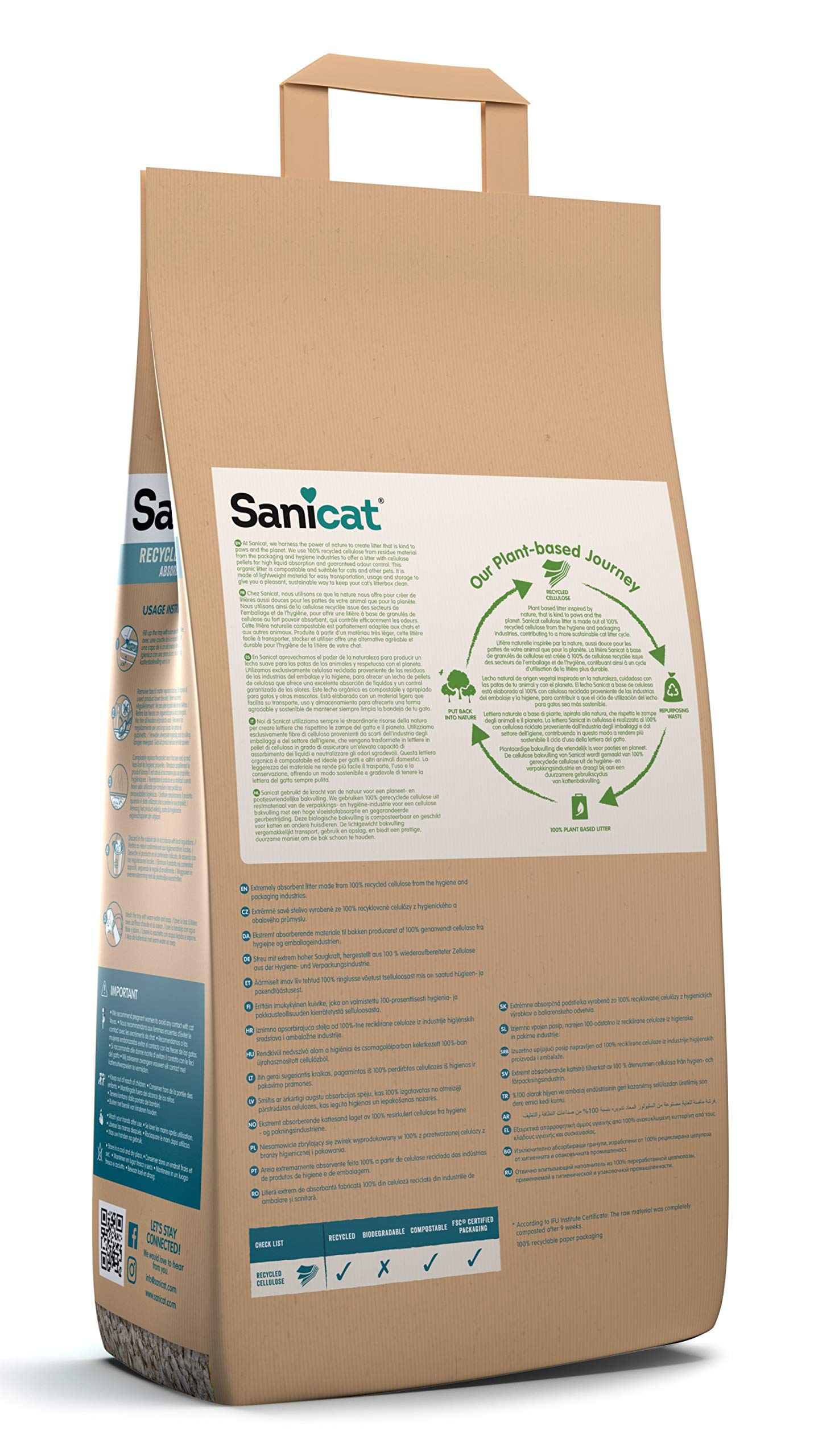 SANICAT Litiere cellulose compostable et recyclable - Pour chat
