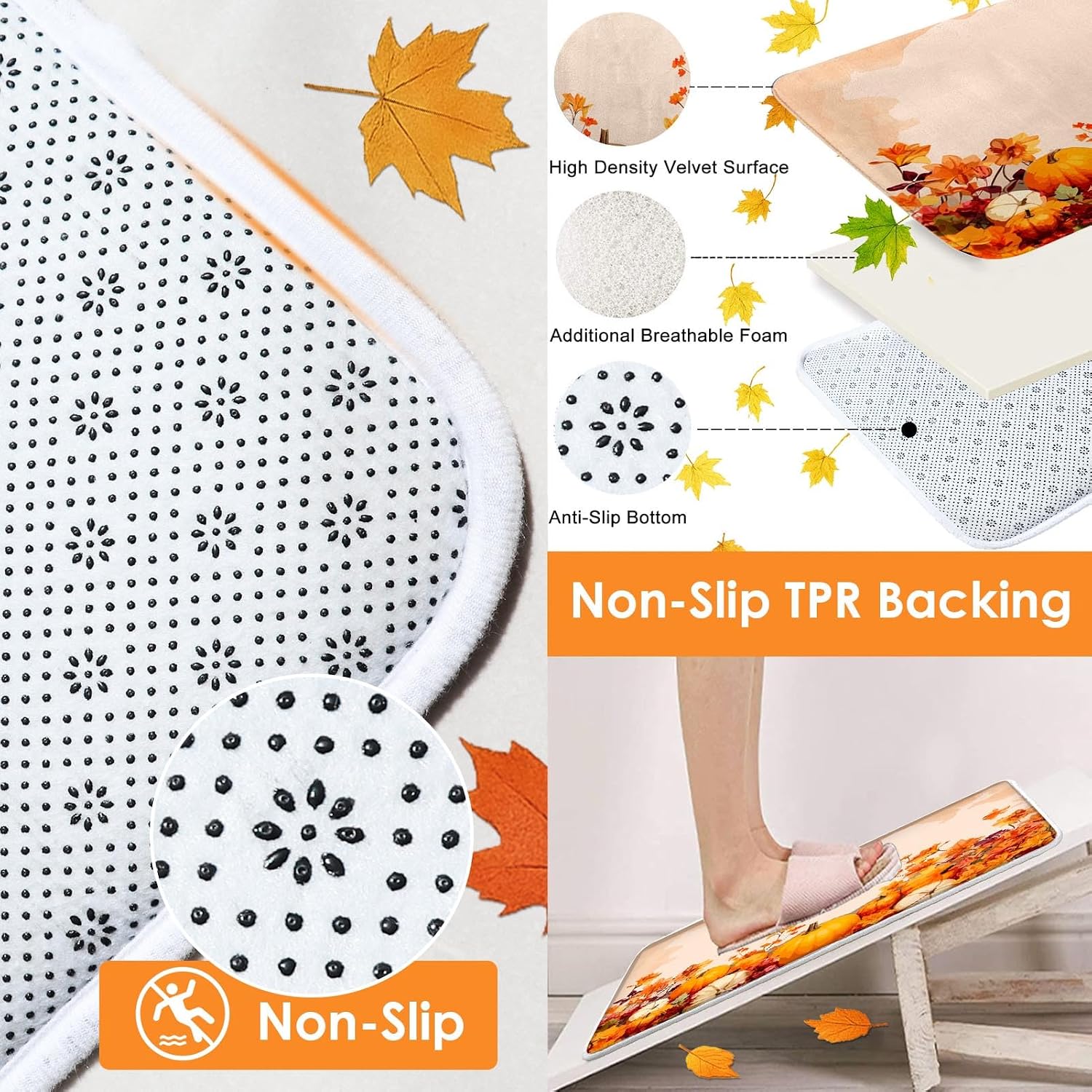 ArtSocket Pumpkin Fall Bathroom Sets with Shower Curtain and Rugs, Set of 4 image 4