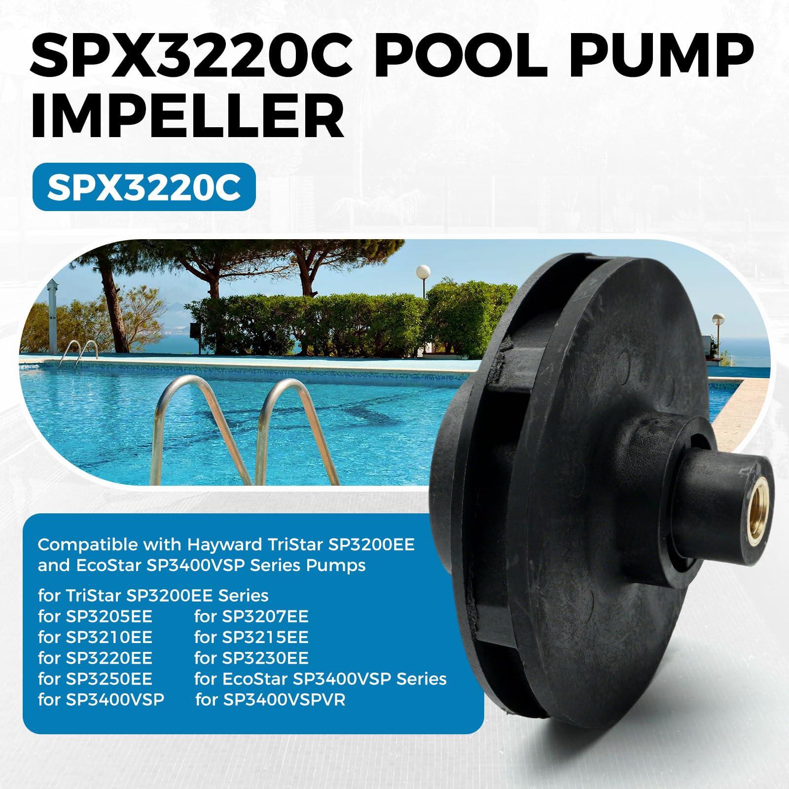 Turbine de pompe de piscine SPX3220C avec vis, compatible avec les pompes Hayward Tristar SP3200EE et EcoStar SP3400VSP, turbine de rechange de pompe de piscine 2HP