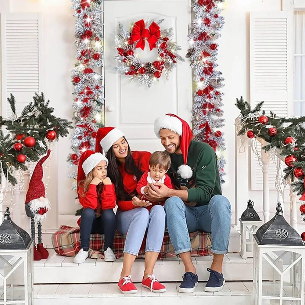 ・.。*Christmas wreath オーバル・.。* prelit Blue Silver Christmas Hoop Wreath with Lighted House