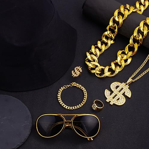 Miniatura 6 de Kit de disfraces de hip hop de los años 90 y 80 para hombres, accesorios de fiesta de rapero