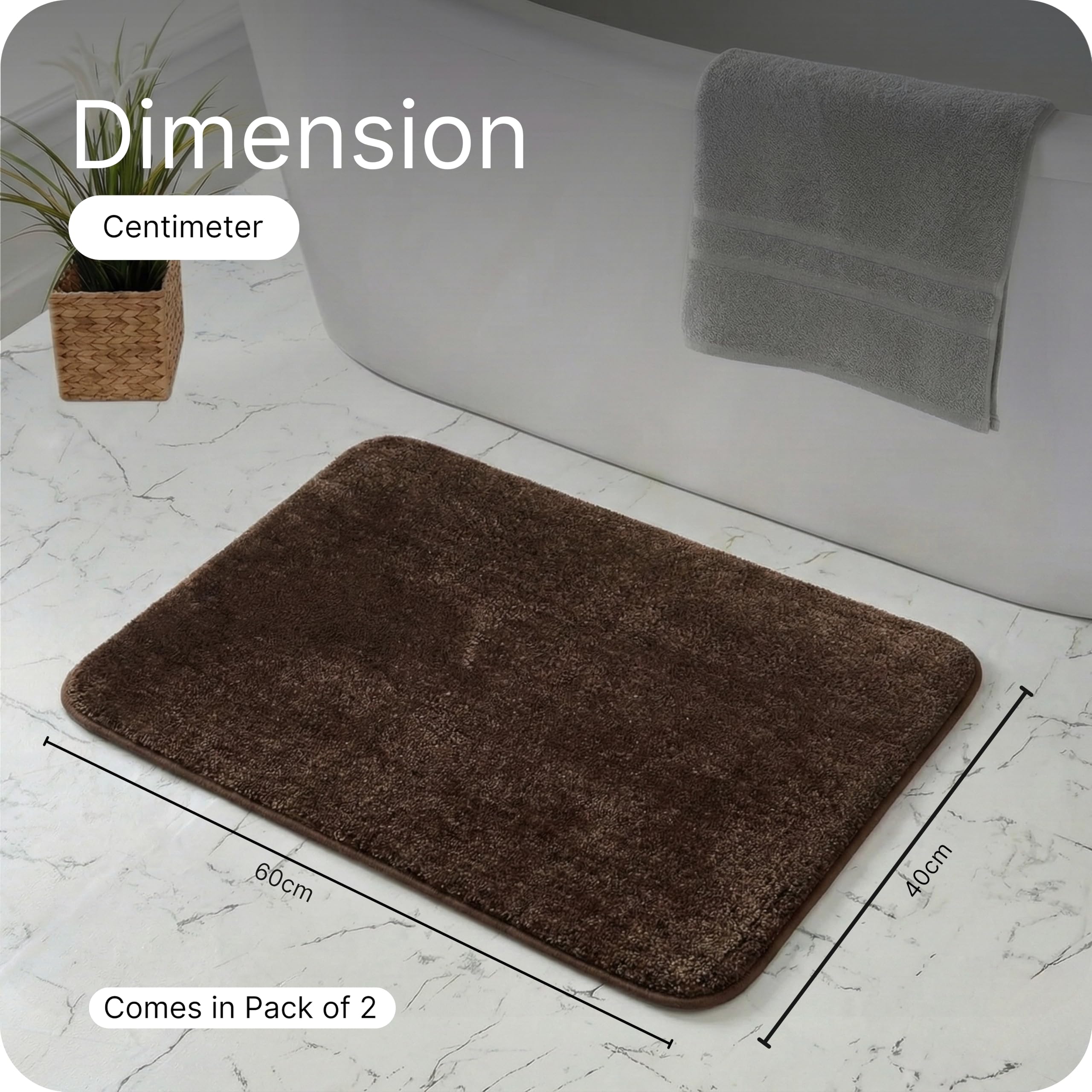 SARAL HOME EASY LIVING Microfiber Solid Rectangle Anti-Skid Bath Mats Soft & Super Absorbent Mats for Shower Washable,Non-Slip & Quick-Drying Mats for Kitchen Bathroom|Set of 2(Brown,40X60cm) 1