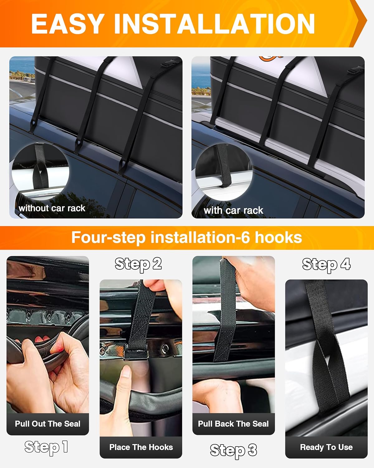 Sailnovo Rooftop Cargo Carrier - 21 Cubic PVC Waterproof Roof Rack Cargo Carrier for Top of Vehicle with/Without Rack, Soft-Shell Car Top Carrier Includes Anti-Slip Mat, Luggage Lock, 6 Door Hooks