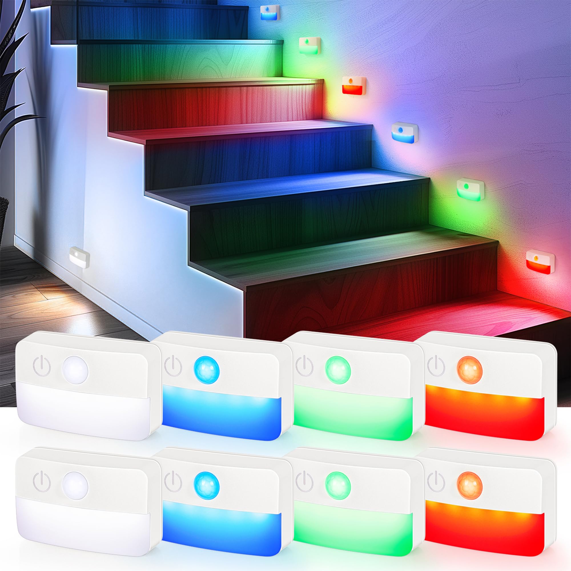 Guankai 8 Pack Motion Sensor Stair Lights for Indoor