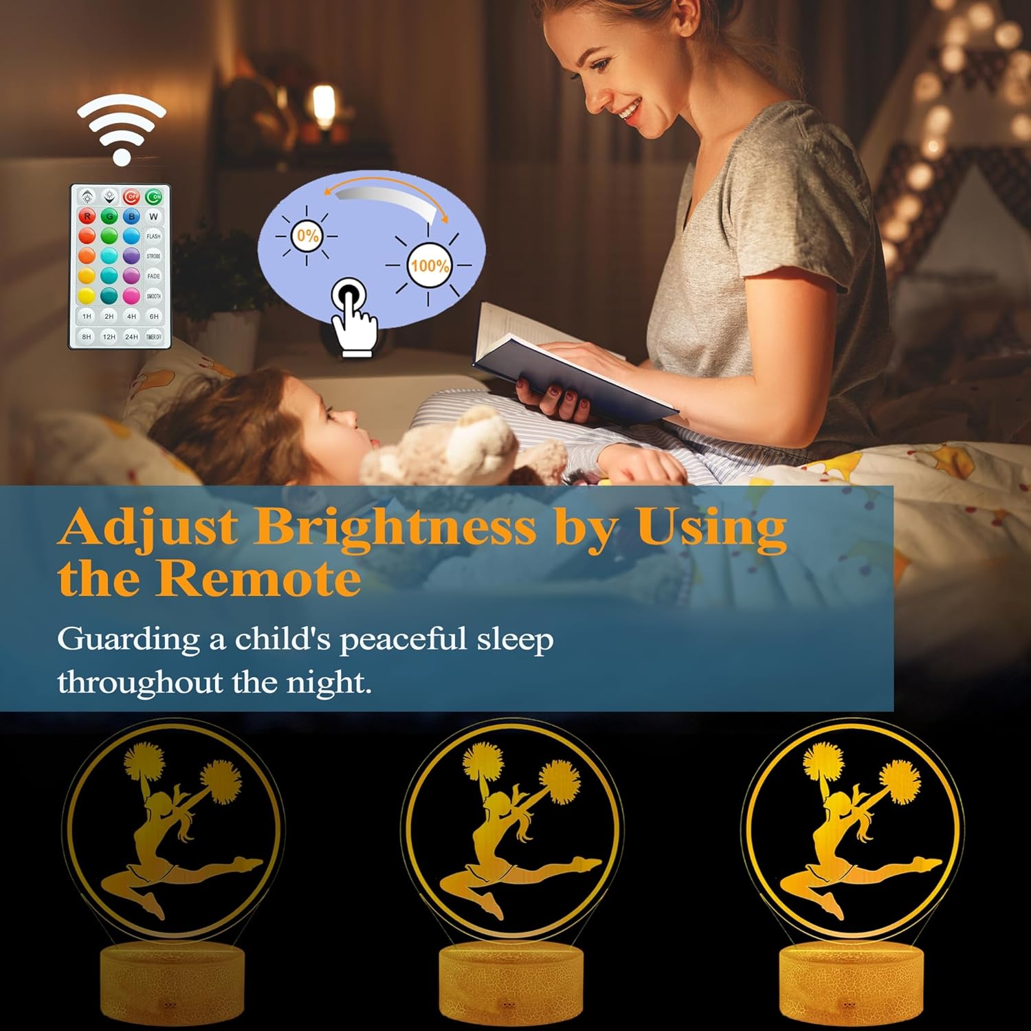 Cheerleader Gifts, Cheerleader 3D Night Light with 16 Colors Changing, Timer, 4 Flash Modes and Dimmable, for Birthday Xmas Cheering Squad Gifts for Room Decor Girls - Image 3