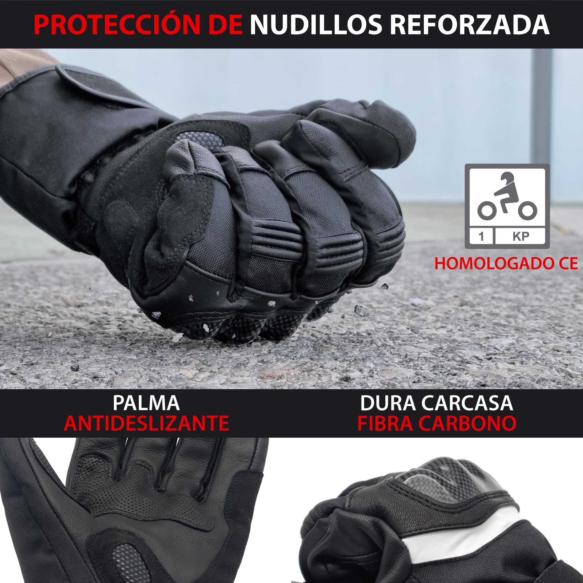 KRASER KRGS28 Guantes de Moto Premium Homologados CE, Calefactables e Impermeables, Testado Extremo y Protección Fibra Carbono, 3 Niveles de Calor para Invierno Hombre y Mujer