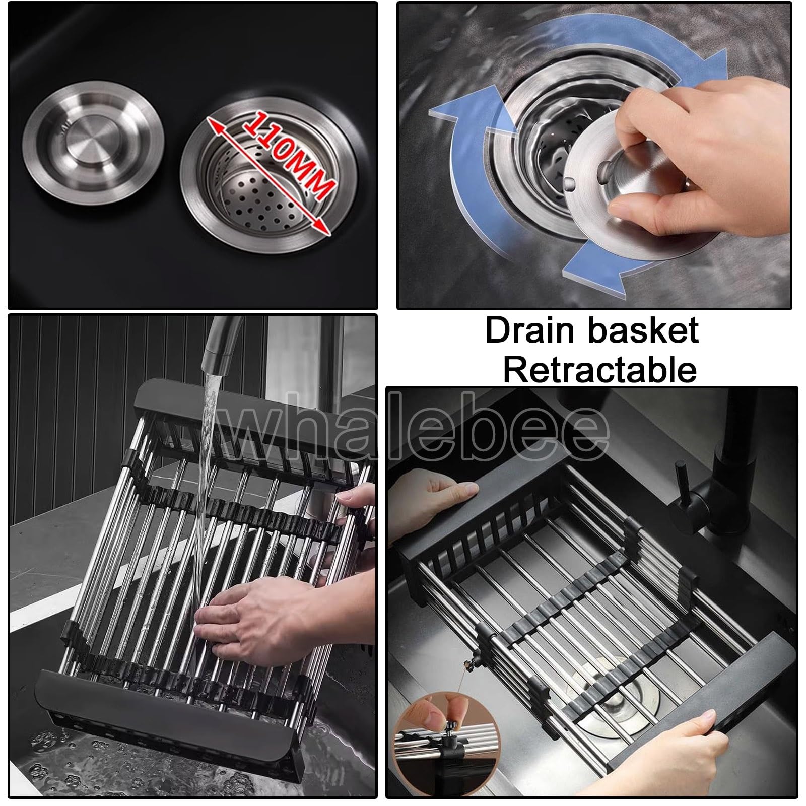 Küchenspüle Outdoor Edelstahlspüle Spüle, Langlebiges Gartenwaschbecken Freistehend Wasserdicht Und Rostfrei Mit Aufbewahrungsregal, Schwarz Mit Wasserhahn, Abtropfgestell