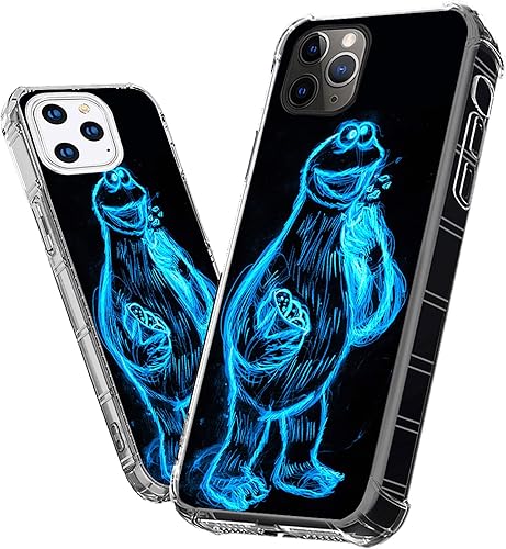 Miniatura 4 de Funda para iPhone 12 Pro, transparente con diseño de monstruo de dibujos animados fluorescentes azules, funda protectora de plástico para iPhone 12