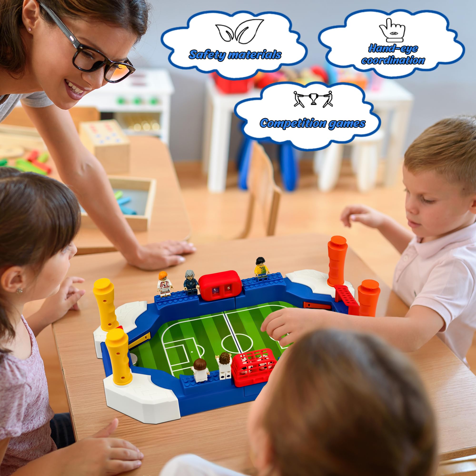 PATEMZON Calcio Balilla Bambini, Giochi Da Tavolo Calcio Balilla Gioco Di Calcio Da Interno Giochi Da Calcio Balilla Interattivo Con 4 Palline Adesivo Con Bandiera Nazionale Regalo Bambini 3 Anni - 4