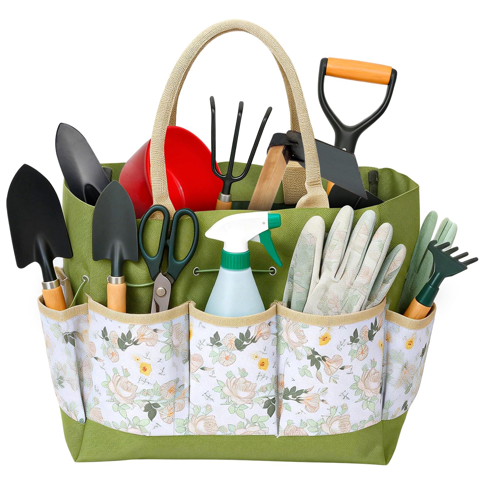 Lulobtg Green Garden Tool Bag Oxford Fabric Garden Tote Storage Bag With Portable Strap And Multiple Pocket For Gardener Electrician Contractor Repairman