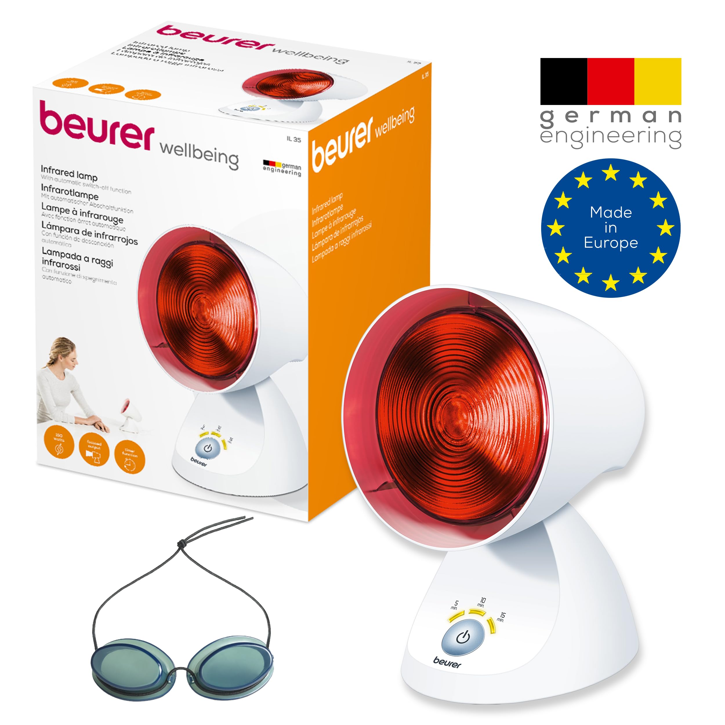 Beurer IL 35 Infrarotlampe, wohltuendes Infrarotlicht mit Timer, 5 Neigungswinkeln, Weiß