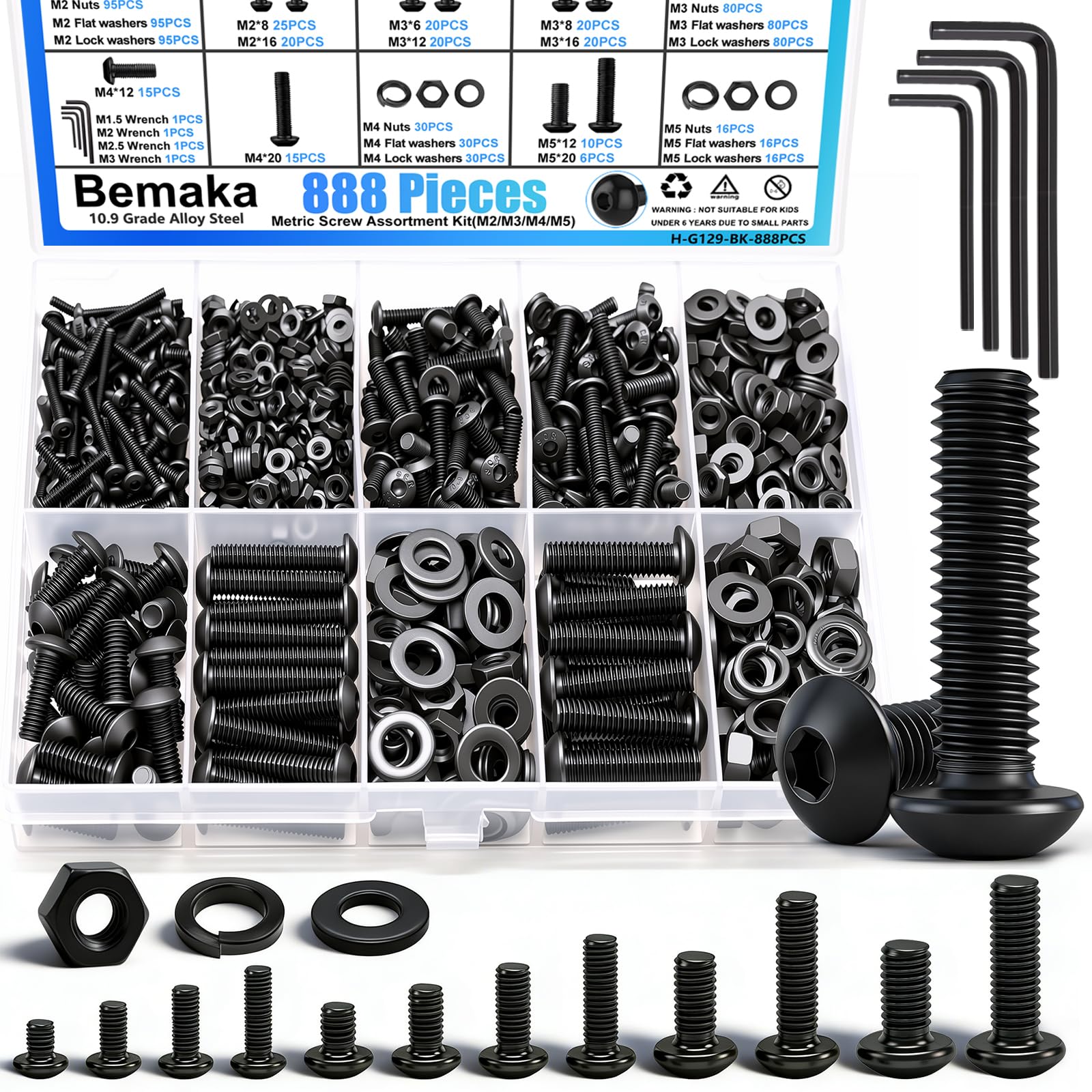 1287Pcs Nuts and Bolts Assortment Kit, 304 Stainless Steel Bolts Machine Screws Hardware Assortment Kit, Metric & SAE Phillips Pan Head Screws, Assorted Bolts, Nuts and Washers Kit — Amazon image 13