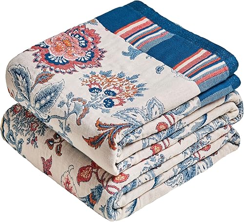 Miniatura 41 de MSGKV - Manta bohemia para sofá con hojas de algodón 50 x 60 pulgadas, mantas para sofá, silla, muselina transpirable, ligera, mantas de estilo