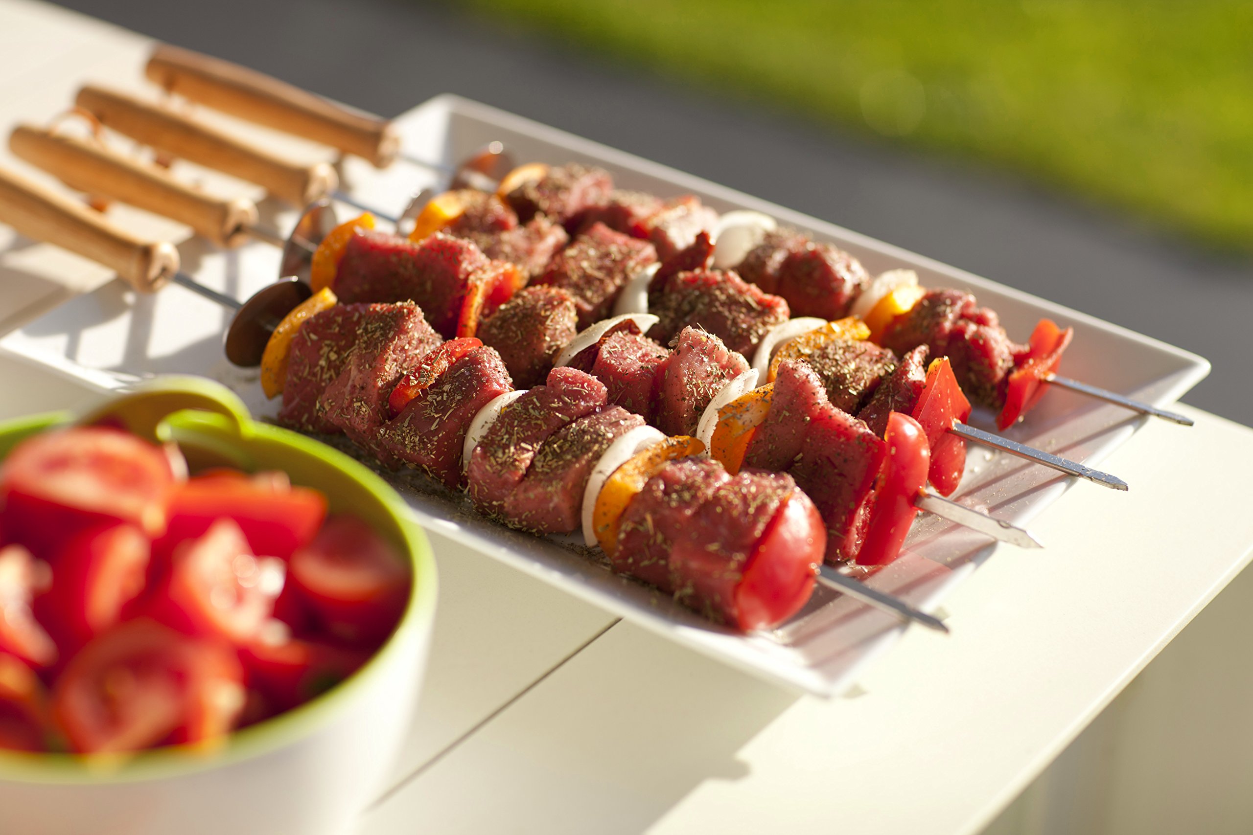 Barbecook Spiedini da Barbecue riutilizzabili, Set di 4 spiedini, Accessori per Barbecue in Acciaio Inox e Legno, 46 cm