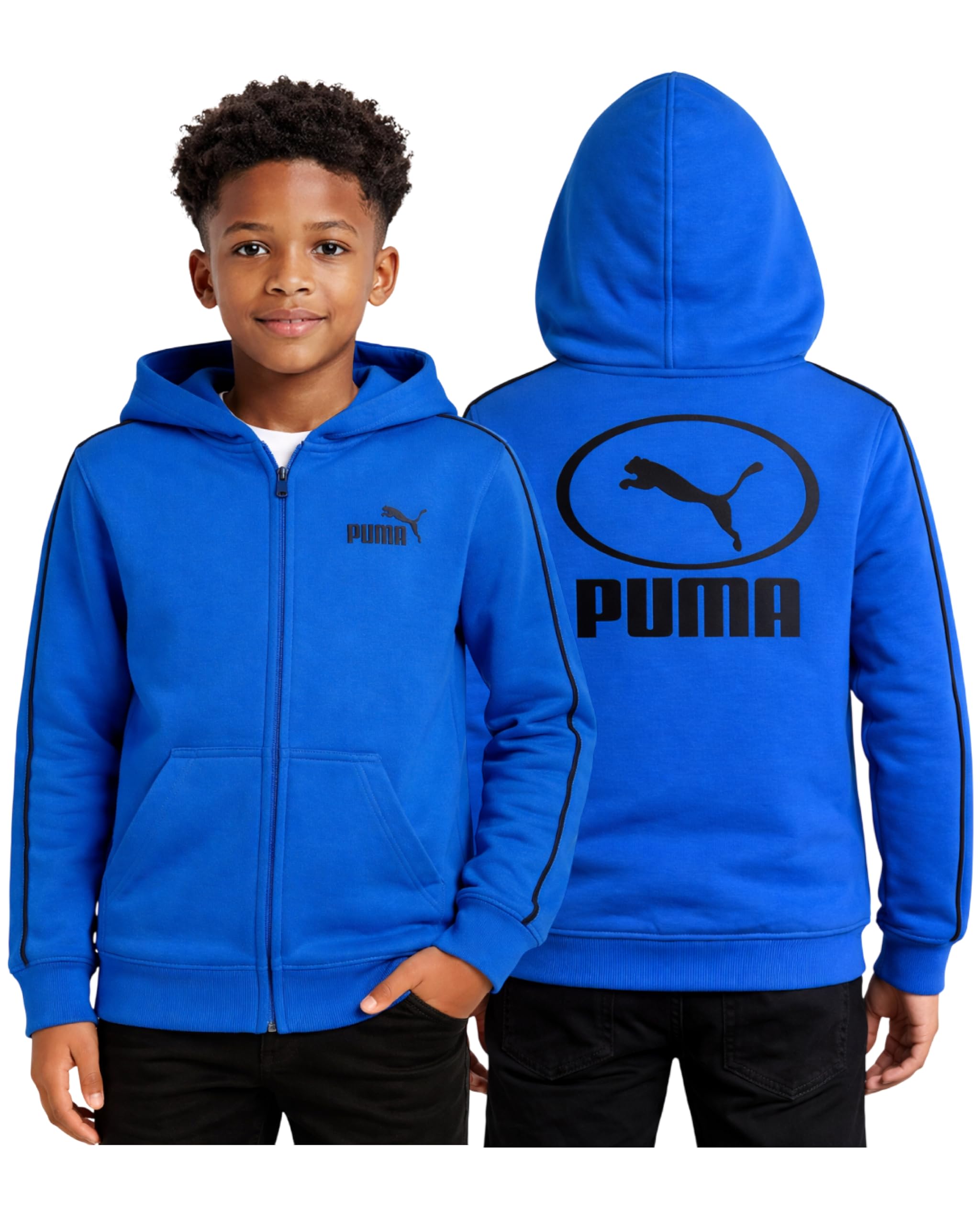 PUMA Felpa con cappuccio con zip per ragazzi, in pile, comoda e performante, con cerniera, per ragazzi – Felpa sportiva per sport e uso quotidiano