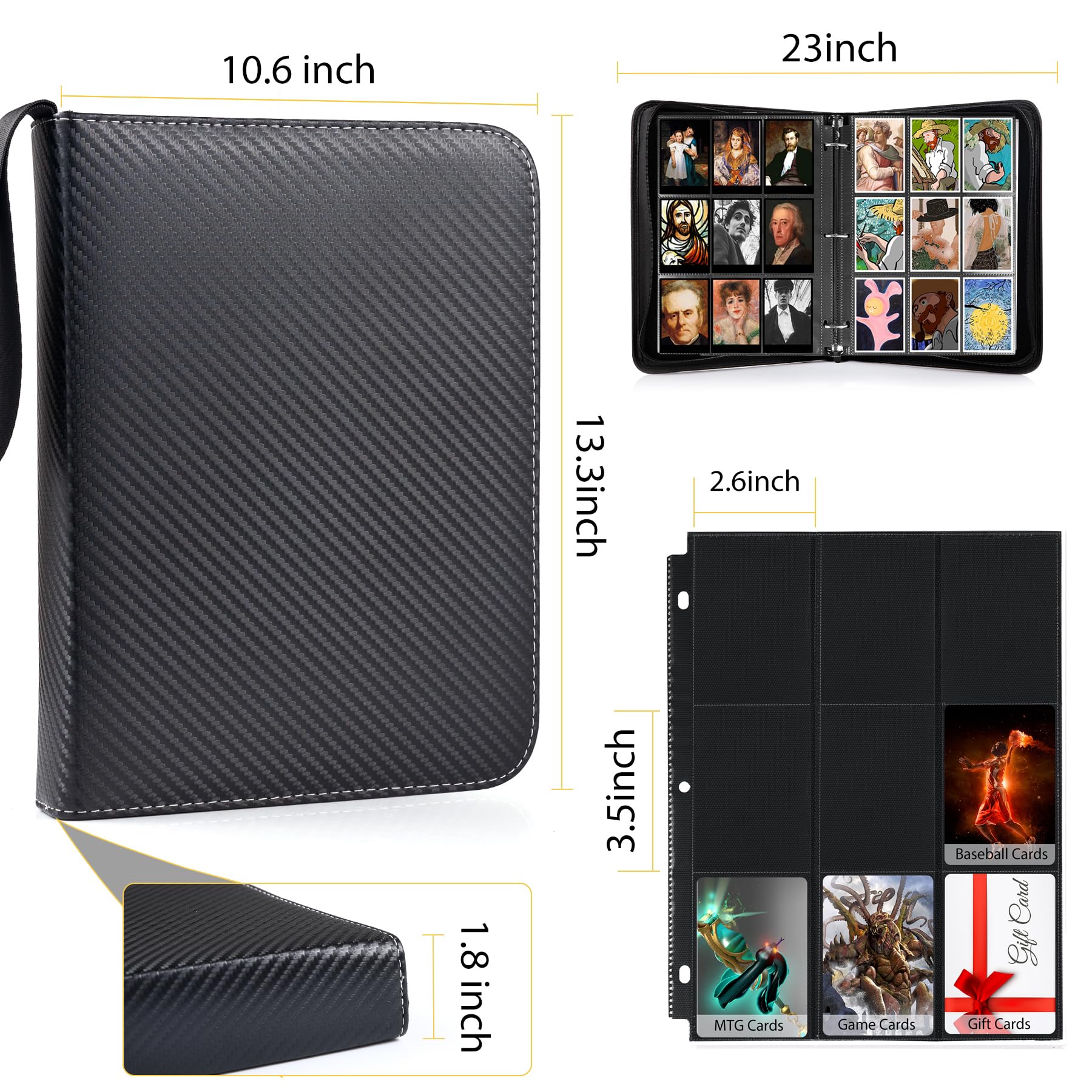 WOT I Sammelkartenbinder, 630 Taschen Hüllen mit Reißverschluss, Doppelseitige Taschen Kartenhalter Tragetasche für Baseballkarte, Fußballkarte