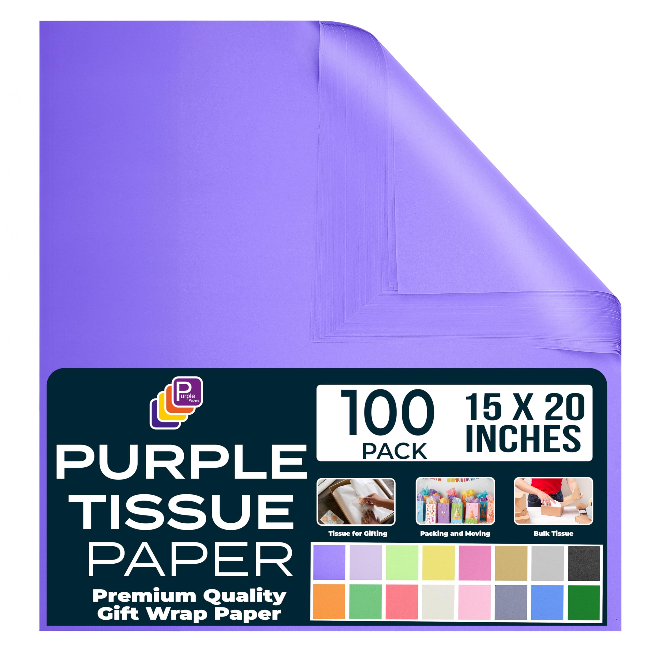 Purple Tissue Paper for Gift Bags - 15" x 20" | Pack of 100 Sheets |Premium Purple Sheets for Crafts & Wrapping