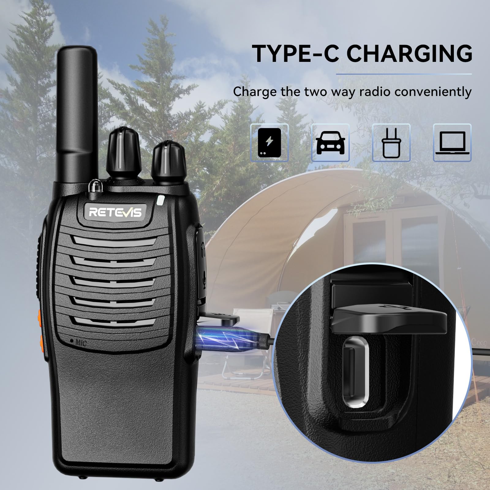 Retevis H777 Walkie Talkie, PMR446 Radiotelefon Dwukierunkowy z Akumulatorem, Latarka LED, VOX Hands Free, USB C, CTCSS/DCS, Profesjonalne Walkie Talkie do Sklepów, Detaliczne (Czarne, 4 Szt.)