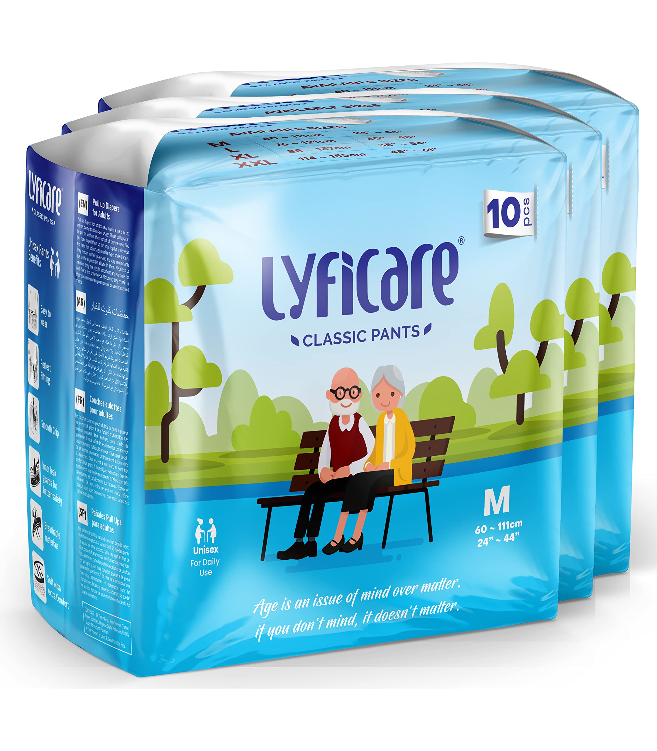 Classic Adult Diaper Medium Size (M) - 30 Units (Pack of 3) | Unisex Diapers Pants Style | Waist (60-85 cm) Wetness Indicator, Super absorb, 360° Protection & 0% Leakage | For Men & Women-image-5