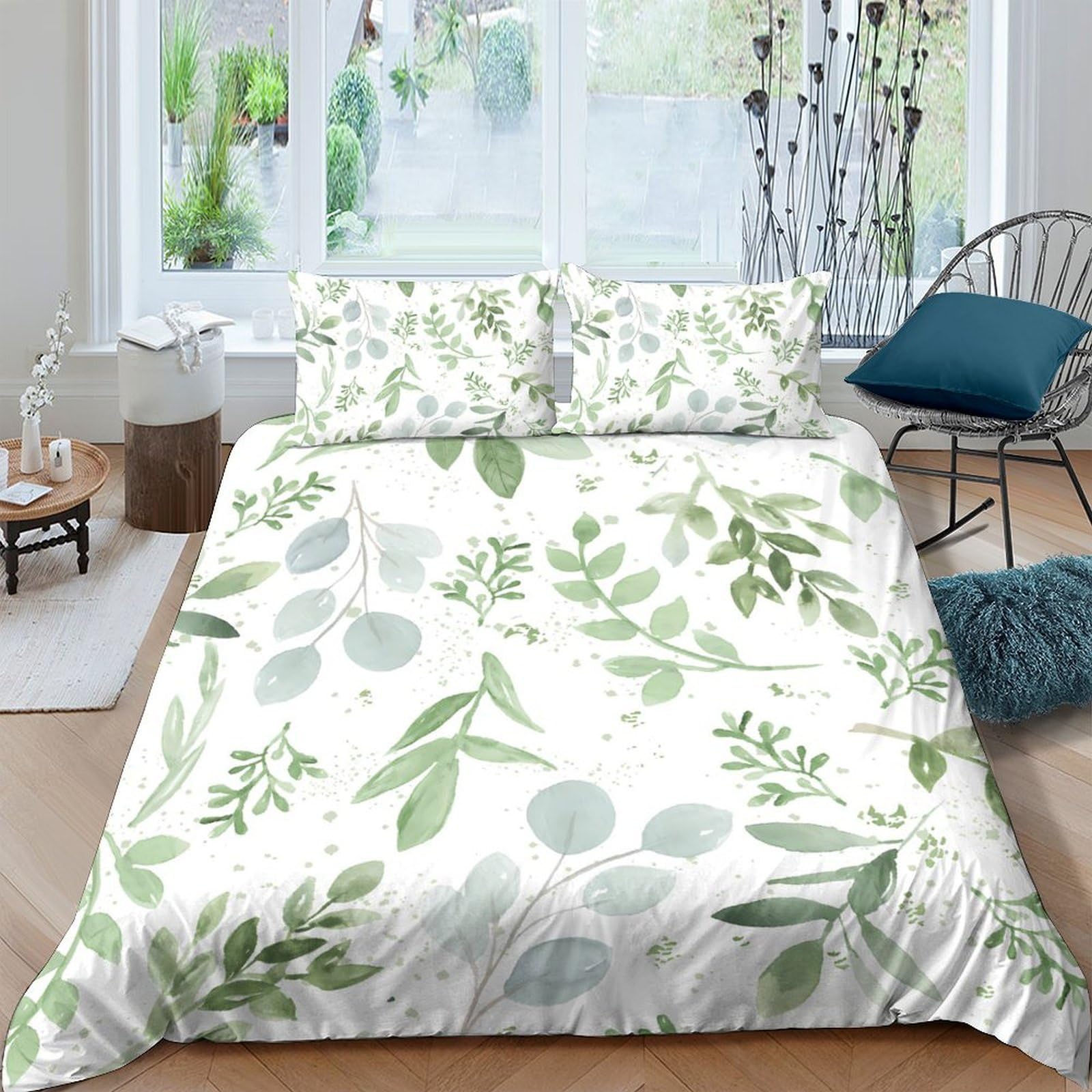 Ctjqhvkz Style-4 3D Printed Botanical Green Leaves Fitted Sheet Microfiber Soft Mattress Cover Bedroom Decor Dustproof Easy Care Single（135X200cm）
