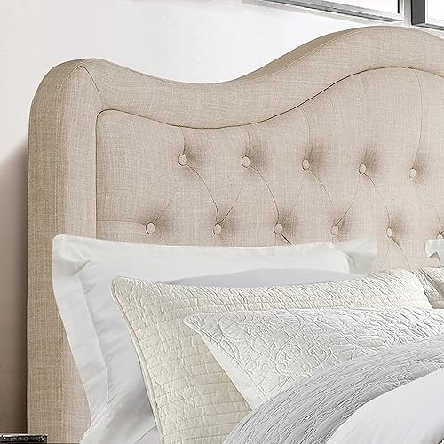 Miniatura 34 de Rosevera Turin Linen - Cama tapizada con paneles y cabecero capitonado con botones ajustables para dormitorio, tamaño Queen, color gris