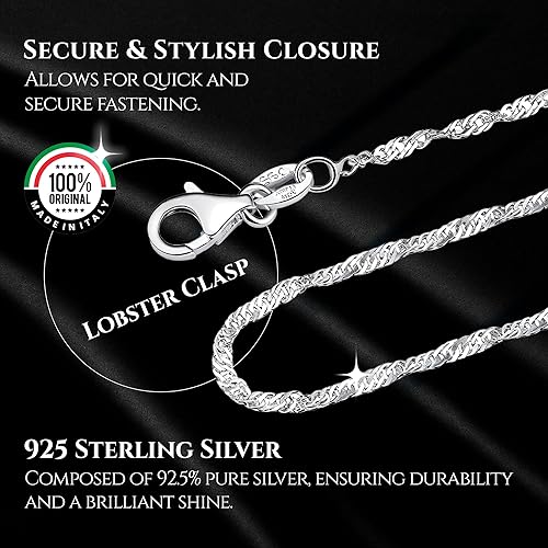 Miniatura 3 de Collar de cadena italiana de Singapur de plata de ley 925 de 0.047 in con cierre de pinza de langosta de 16 a 30 pulgadas