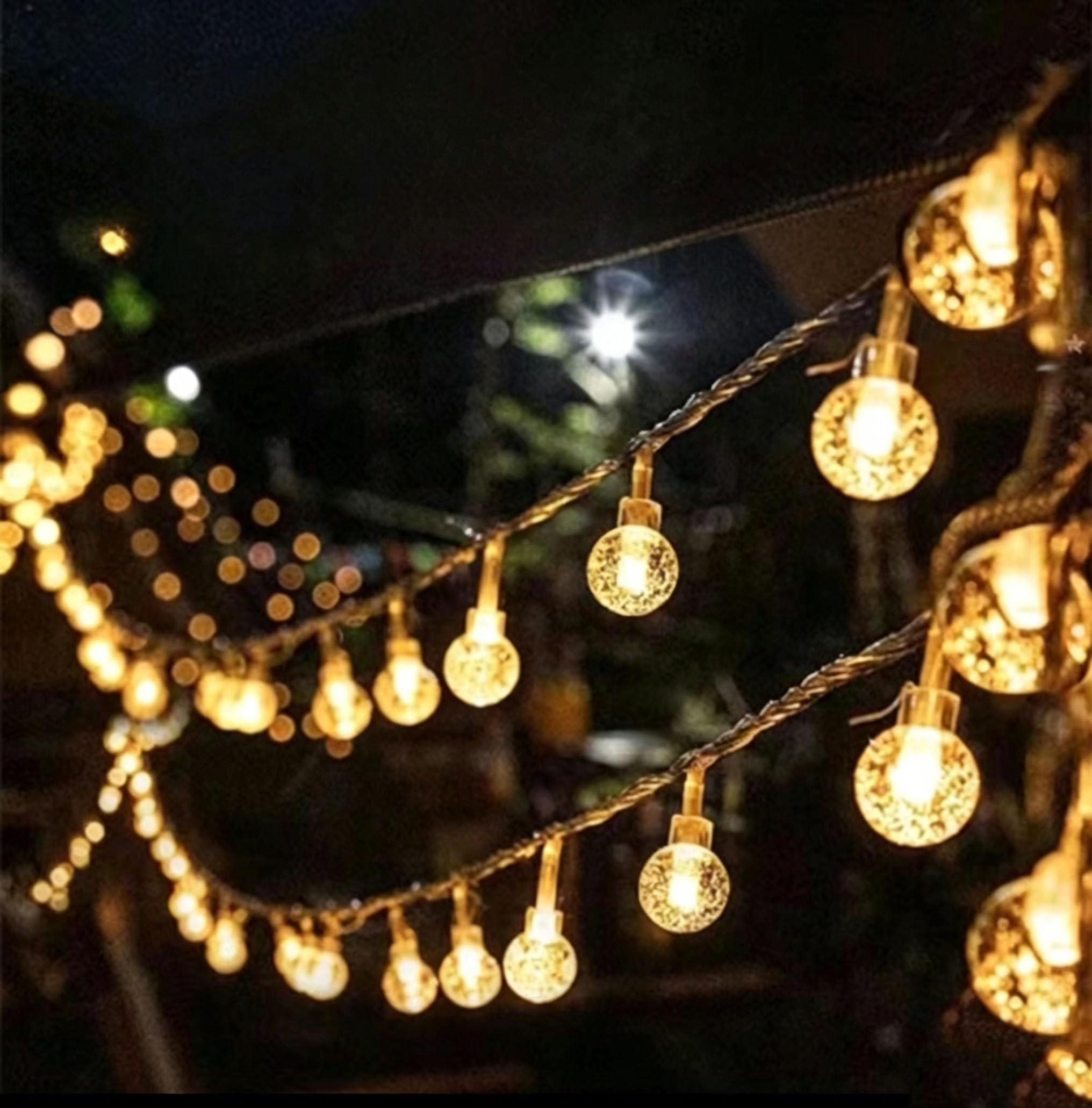 Hiseng Luces Solares LED Exterior Jardin Guirnalda Luces Bombilla Solar de Burbujas con Mando, Luz solar Jardin Impermeable para Terraza Fiestas (Blanco,32M)