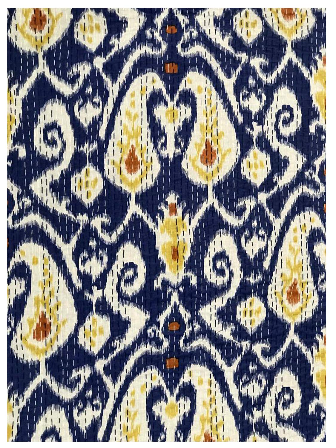 Coperta Trapuntata Indiana In Cotone 100% – Floreale, Kantha, Bohémien, 152x228 Cm - 3