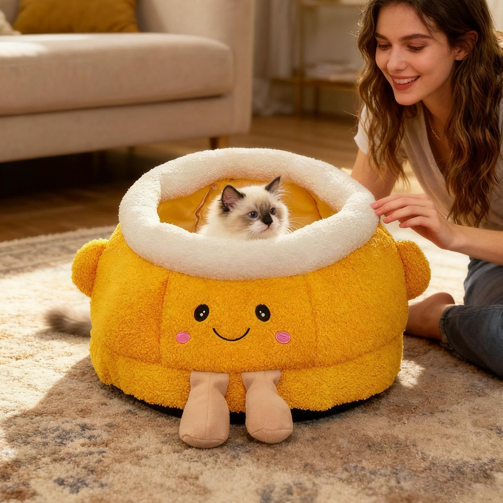 Cama Cerrada Gatos Suministros Para Perros Lindos Y De Naranja Cálido | Cama Cueva Para Gatos Para Exteriores Invierno Viaje Coche Camping Escritorio Mesilla Ventana Sillón Sofá Habitación