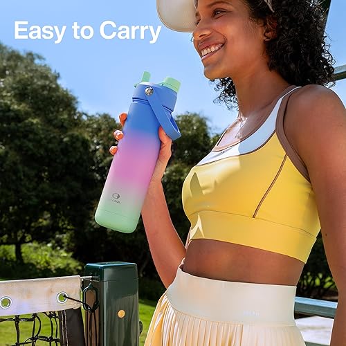 Miniatura 318 de ENCOOL Botella de agua aislada con popote, de acero inoxidable, a prueba de fugas, sin BPA, al vacío de doble pared que se mantiene fría durante 24