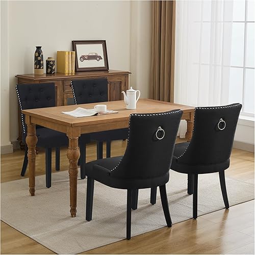 Miniatura 15 de Sillas de comedor tapizadas con brazos, juego de 2, sillas de comedor con patas de madera maciza y respaldo copetudo (lino + gris) Gris