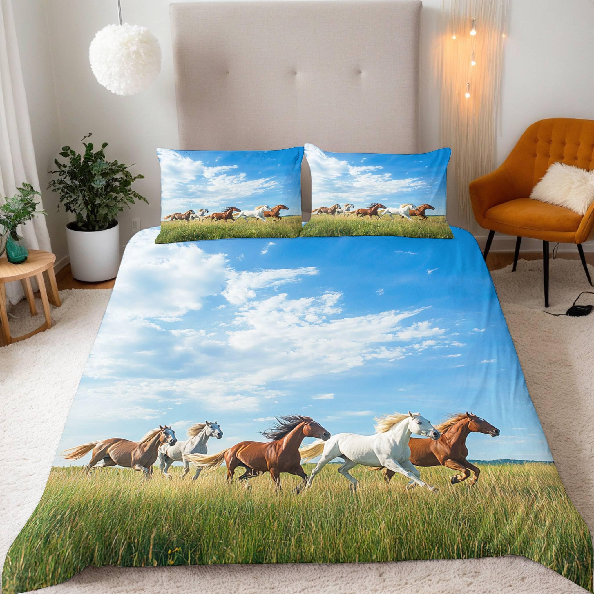 Housse de couette 155x200 cheval prairie pour une ambiance de chambre cocooning et naturelle