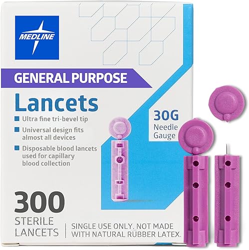 Medline Lancetas de uso general, 1.06 oz, lancetas estériles de un solo uso para pruebas de diabetes, lancetas de seguridad para muestras de sangre,