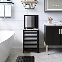 Vista 5 de SMIBUY cesta de lavandería doble con tapa, canasta de lavandería de bambú de 120L con bolsa interior extraíble, clasificador de ropa de 2 secciones