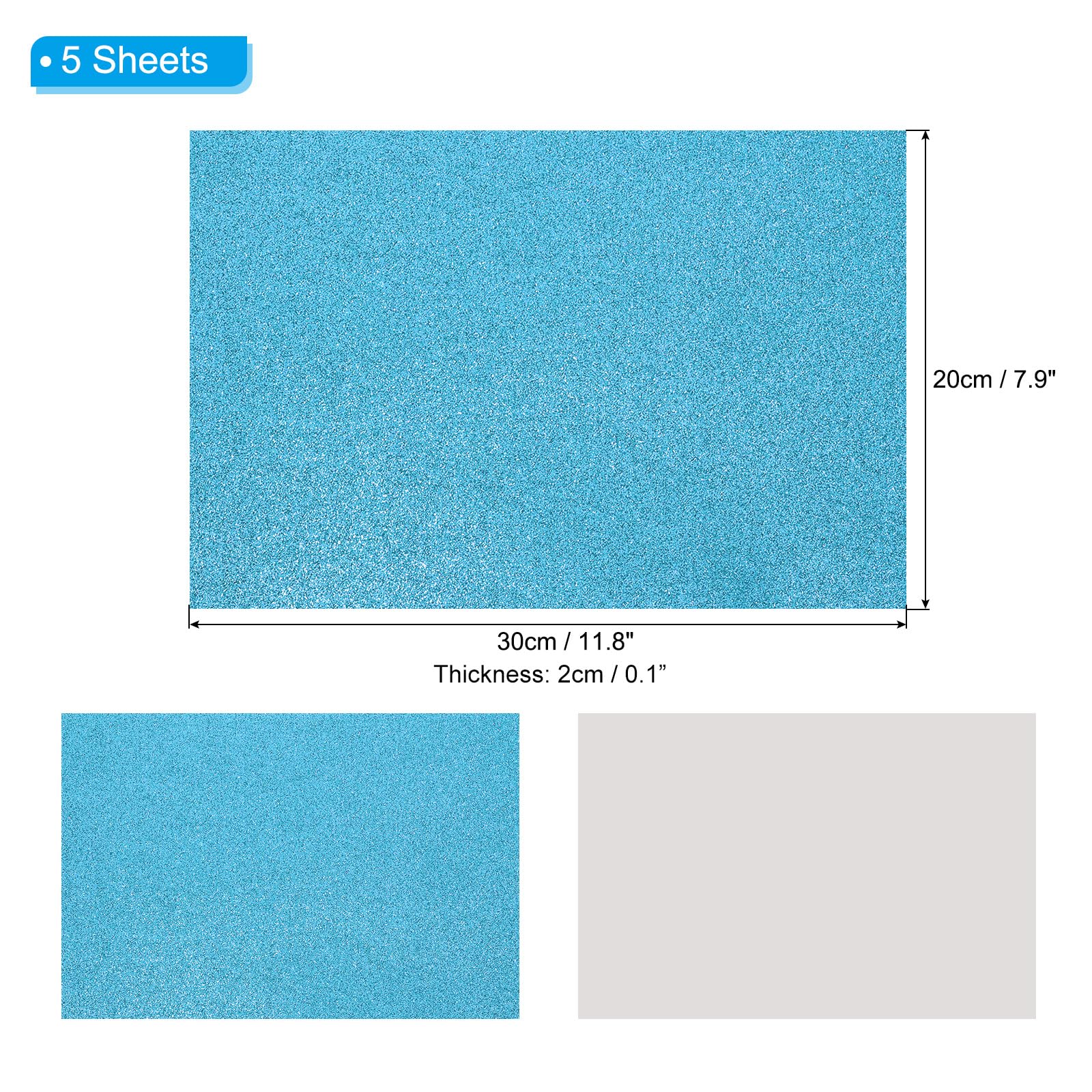 PATIKIL Light Blue Shiny EVA Glitter Foam Sheet 11.8 x 7.9 Inch 2mm Thick Sparkle EVA Glitter Felt for Crafts DIY Project 5 Pcs - Image 2