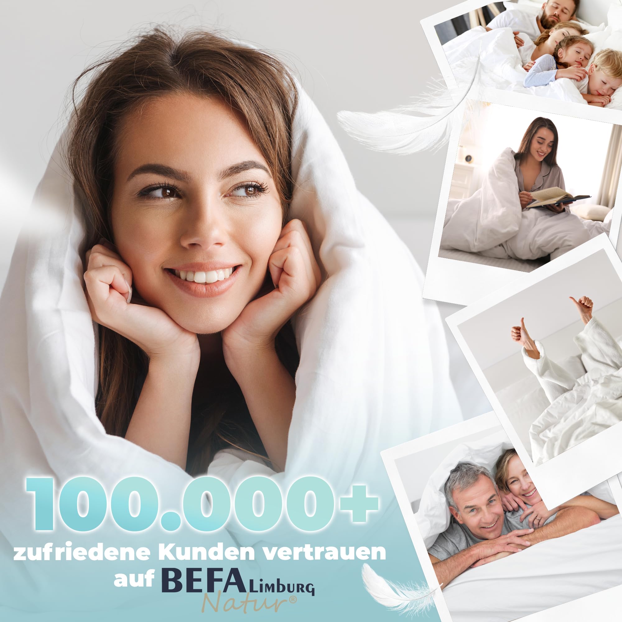BEFA NATUR Made in Germany Feder/Daunenkissen 40x80 cm aus 15% Daunen und 85% Federn, Allergiker geeignet (Nomite), Öko-Text 100 Klasse 1 Zertifiziert, EN Standart 12934, Downpass