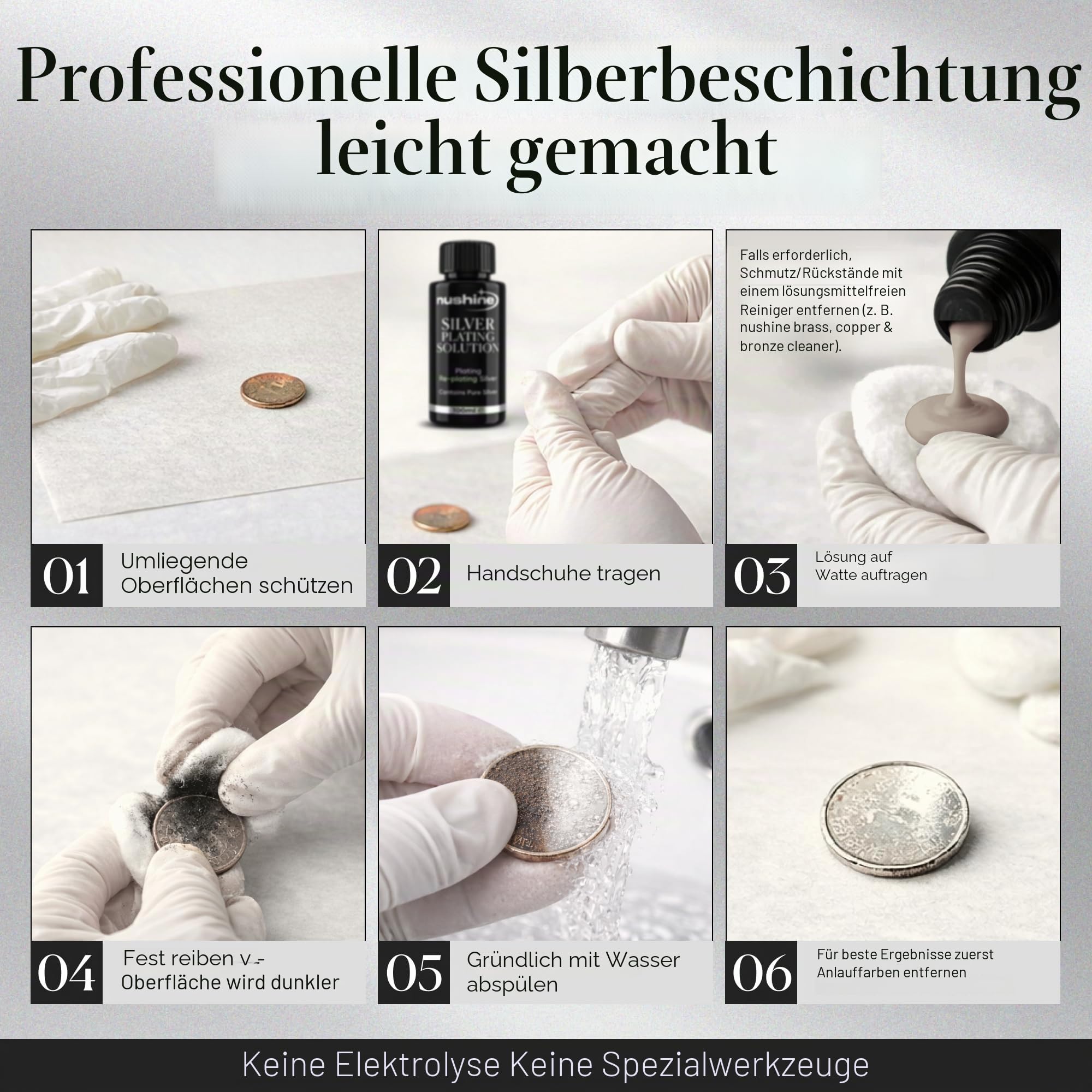 Nushine Versilberungslösung, 50 ml – dauerhaft reines Silber auf abgenutztes Silber, Messing, Kupfer und Bronze auftragen (umweltfreundliche Formel)