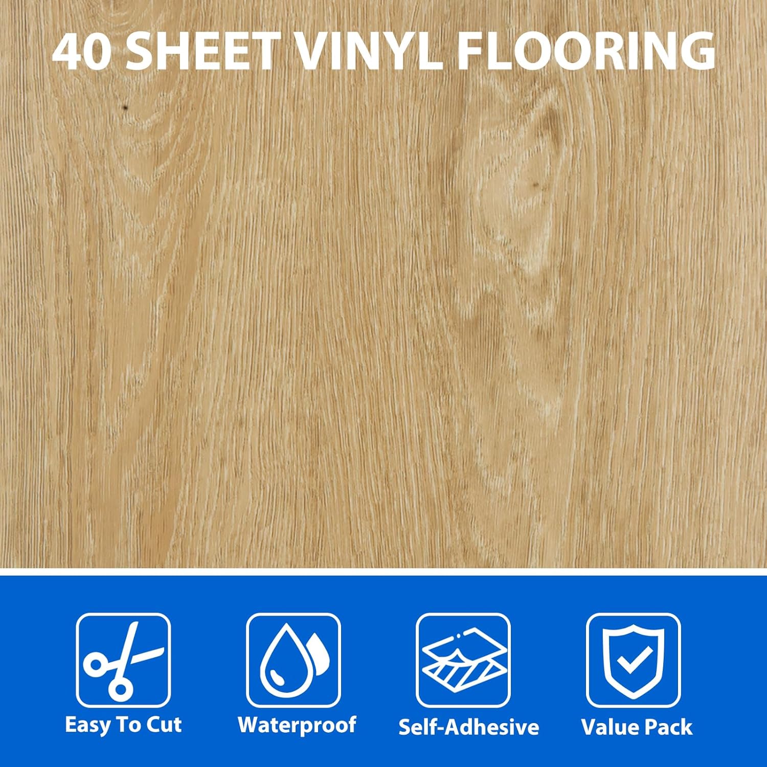 AKOLAFE 40 Sheet Vinyl Flooring 12x12 Peel and Stick Floor Tile Waterproof Clearance Vinyl Floor Tiles Light Wood Self Adhesive Floor Tiles Sticky Laminate Flooring for Bathroom Kitchen Basement RV