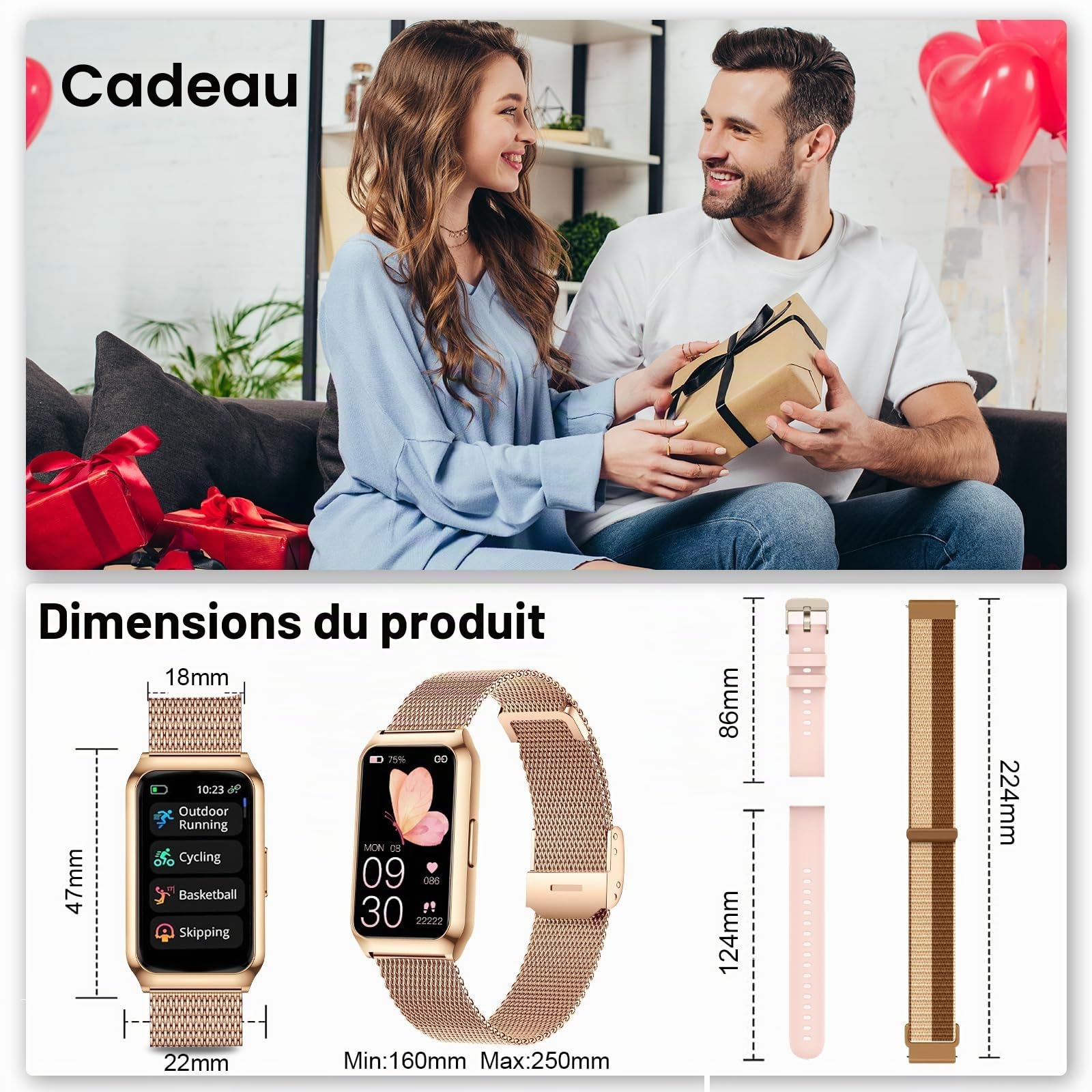 Montre Connectée Femme, 1.47" HD Smartwatch avec Cadre en Aluminium, 26 Modes Sportifs, Fréquence Cardiaque SpO2 Suivi Sommeil, Etanche IP68 Smartwatch Féminine pour Android iOS, Or Rose