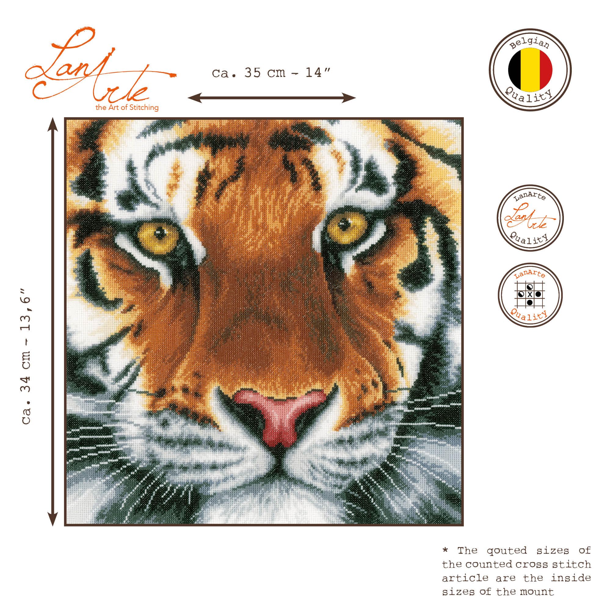 LANARTE Haft Krzyżykowy Liczony Zestaw Obraz do Haftu TYGRYS Zrób to Sam Zestaw Kreatywny dla Dorosłych Rękodzieło Artystyczne 35 x 34 cm Dekoracja Ścienna DIY Cross Stitch Kit