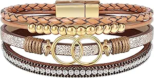 Btysun Bracelets for Women,Stocking Stuffers for Teens Birthday Gifts for Mom Inspirational Gift for Women Mother's Day Daughter Wrap Bracelet Sister Friend Teen Girl Gifts Leather Layered Jewelry Valentines Gift for Her
